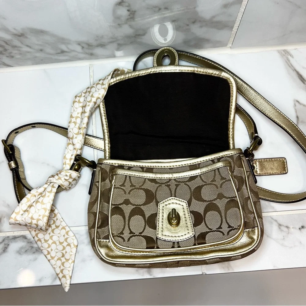Coach Signature Penny Flap Shoulder Bag with Scarf - Vintage